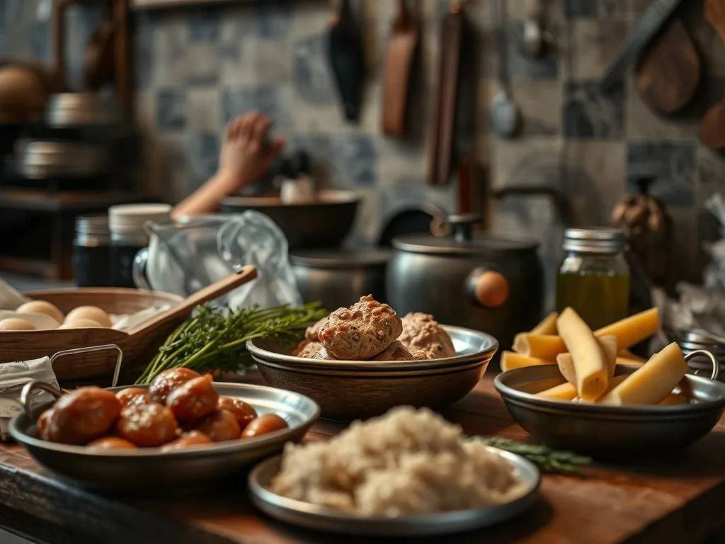 Tranches de langue de bœuf nappées de sauce piquante aux cornichons, servies avec une purée onctueuse et des pommes de terre